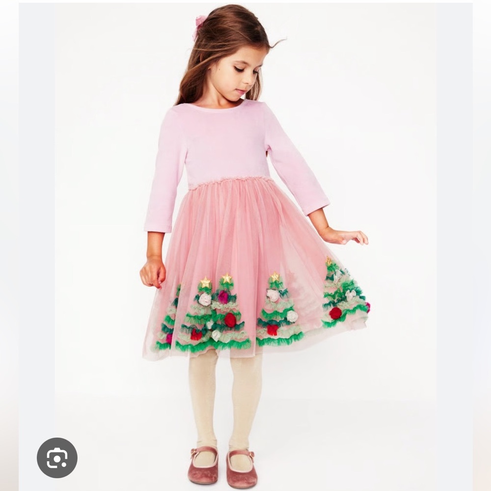 Boden Pink Velvet Tulle Christmas Appliqué Party Dress